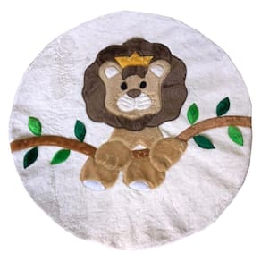 Tapete Pelúcia Leãozinho 90Cm X 90Cm Redondo Decorativo Quarto Infantil Base Emborrachado - Palha