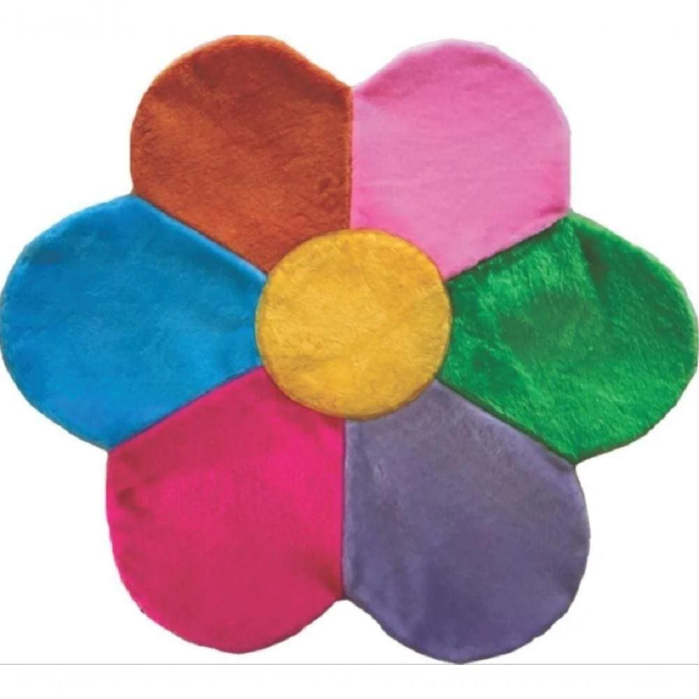 Tapete Pelúcia Margarida Colorida 90Cm X 90Cm Quarto Infantil Base Emborrachado Decorativo