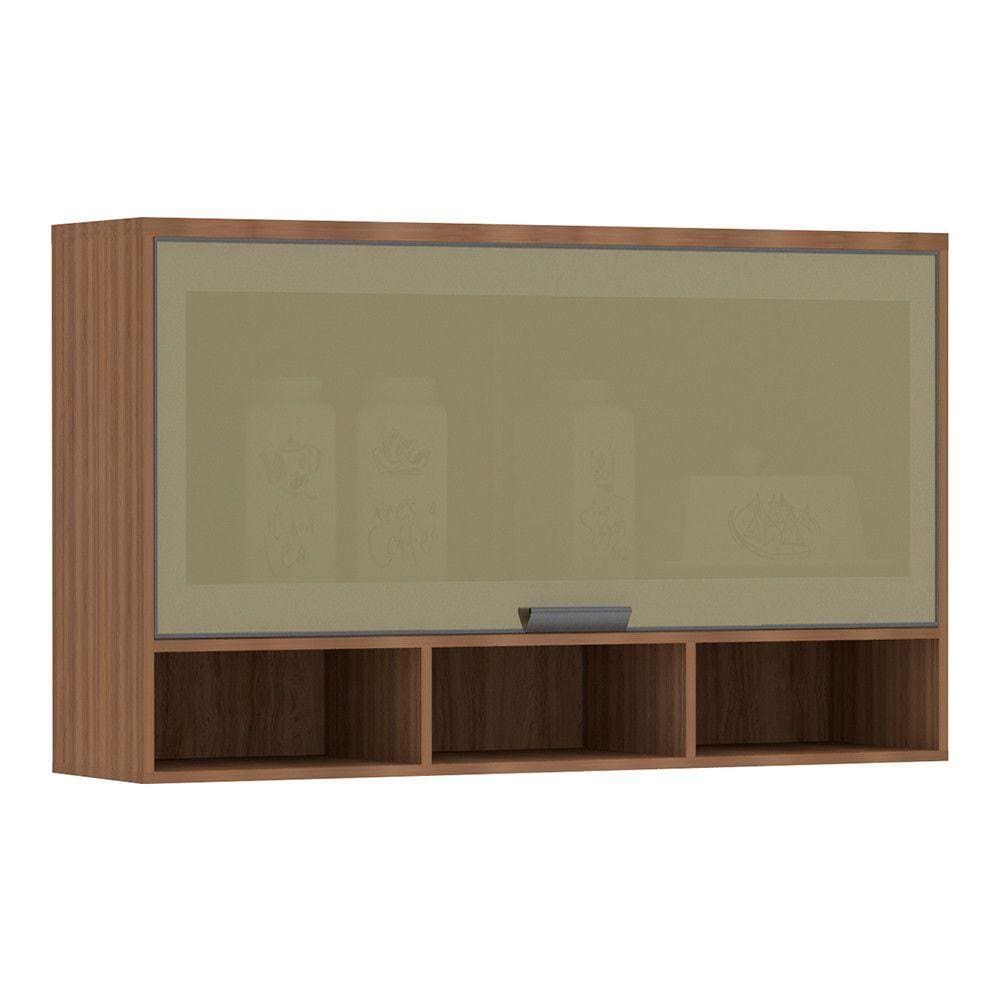 Armário Aéreo 120cm 1 Porta Basculante com Vidro Reflecta Isa Luciane Móveis