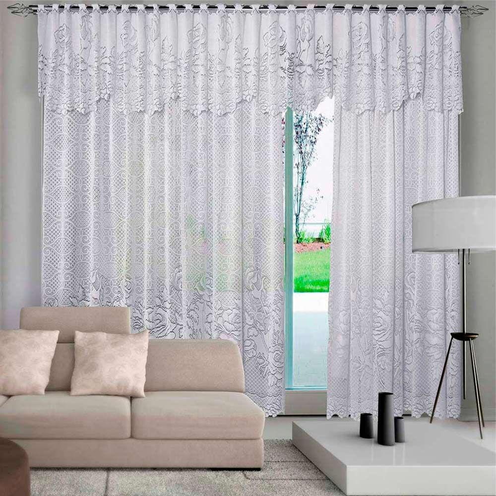 Cortina de Renda com Bandô Clássica Roseiral Interlar 350x220x60cm Branca