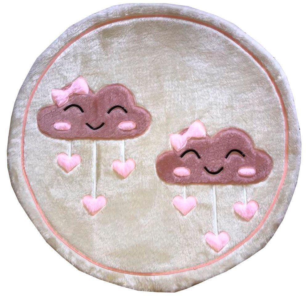 Tapete Pelúcia Nuvem Feliz 90Cm X 90Cm Quarto Infantil Base Emborrachado - Palha Com Rosê
