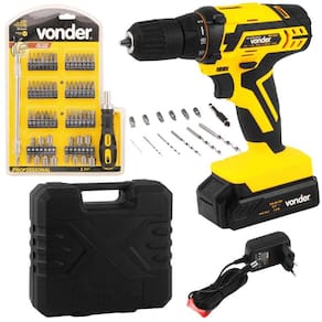Furadeira e Parafusadeira à Bateria 12V BIVOLT PFV 012 + Kit Bits e Ponteira 58 Peças VONDER