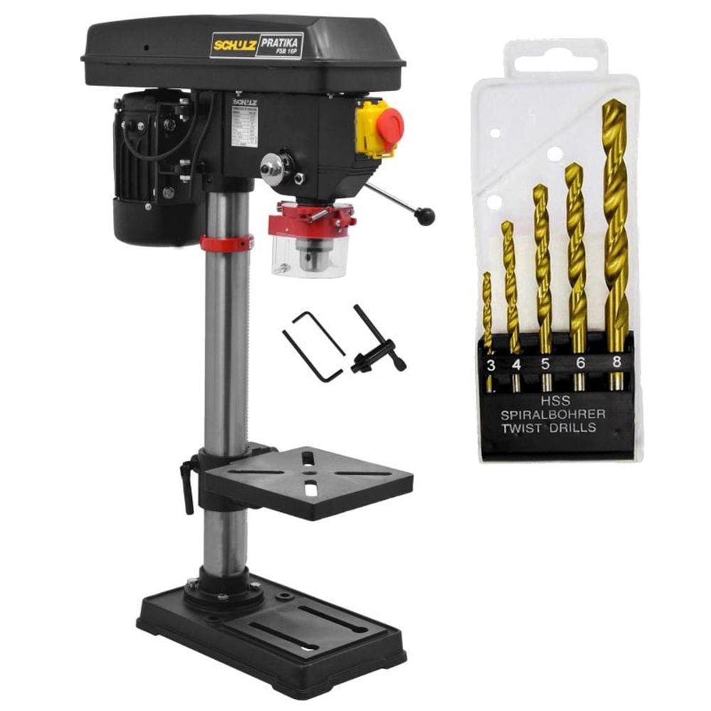 Furadeira de Bancada 5/8 POL Completa FSB 16P Pratika SCHULZ + Kit Brocas