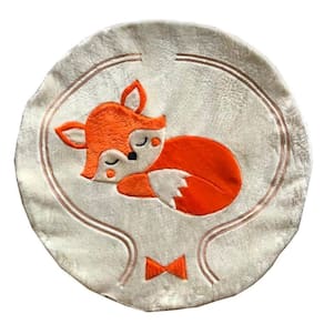 Tapete Pelúcia Raposa Fox 90Cm X 90Cm Redondo Decorativo Quarto Infantil Base Emborrachado - Palha