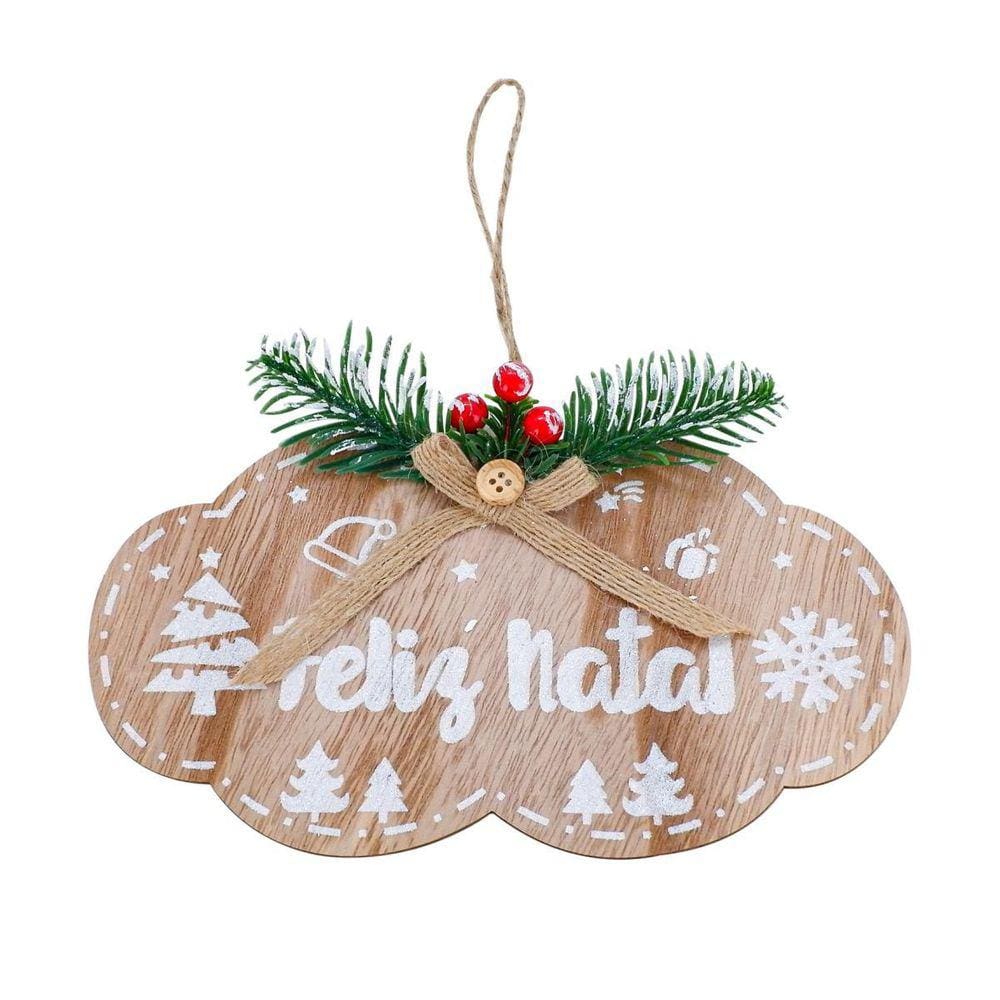 Placa Rústica Madeira Decorada Feliz Natal 20x10cm - Magizi