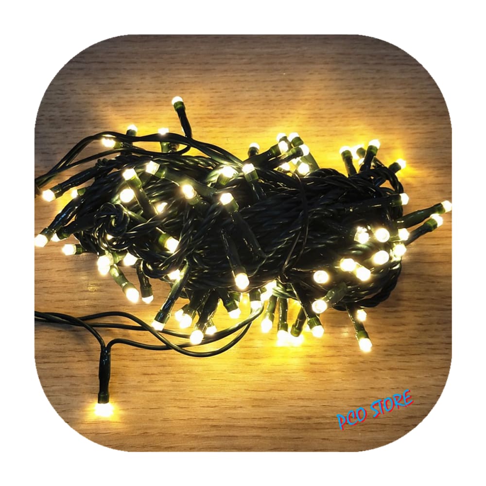 Cordão Pisca 100 Led Prova D´água Fixo Branco Quente Fio Verde 10m Decor Natal 110v