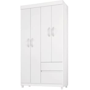 Guarda-Roupa Demóbile Lotus Solteiro Infantil 4 Portas 2 Gavetas Flex Branco Rosa