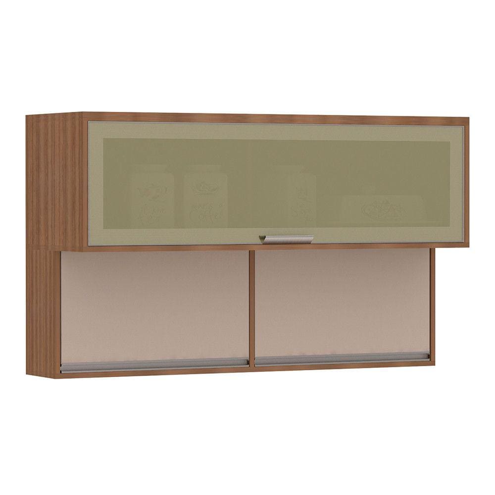 Armário Aéreo 120cm 3 Portas Basculantes com Vidro Reflecta Lari Luciane Móveis