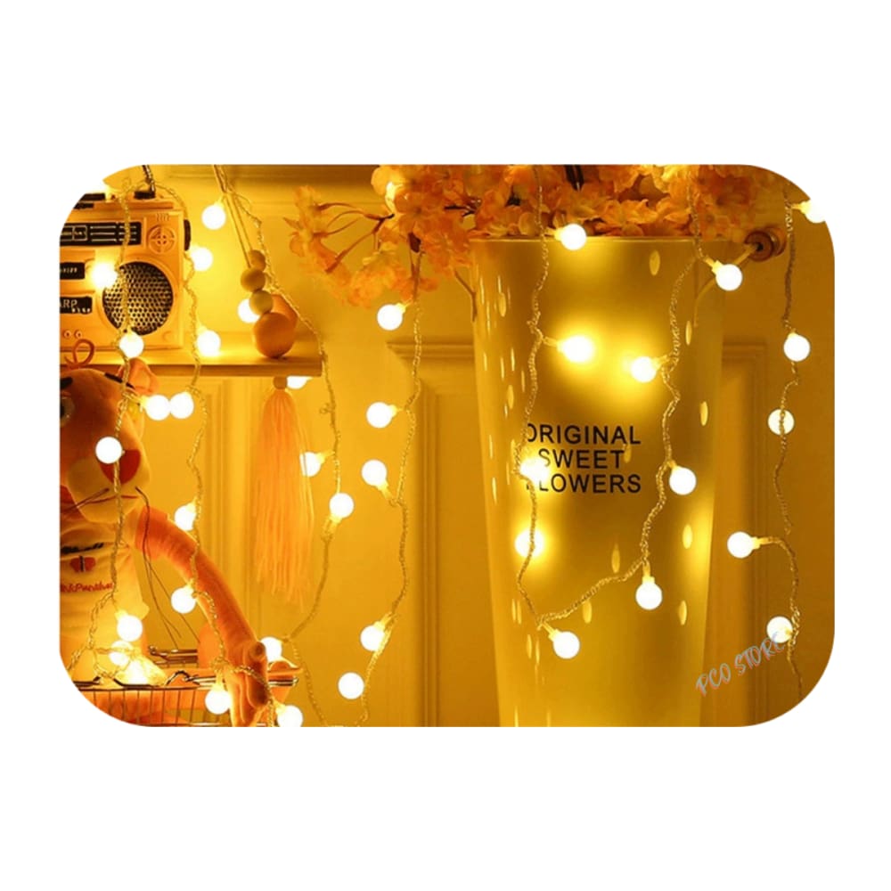 Cordão Led Luz Varal 8 Funções 80 Bolinhas 8m Fio Transparente Branco Quente 110V