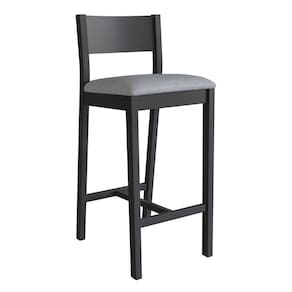Banqueta Assento Estofado Madeira Maciça Manu Preto/Algodão