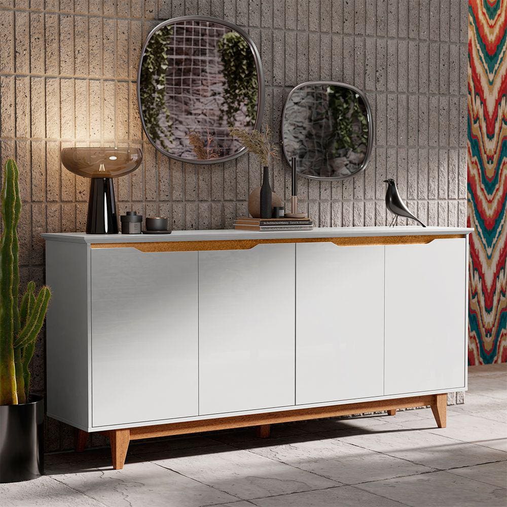 Aparador Buffet 163 cm 04 Portas Retrô Flow Branco