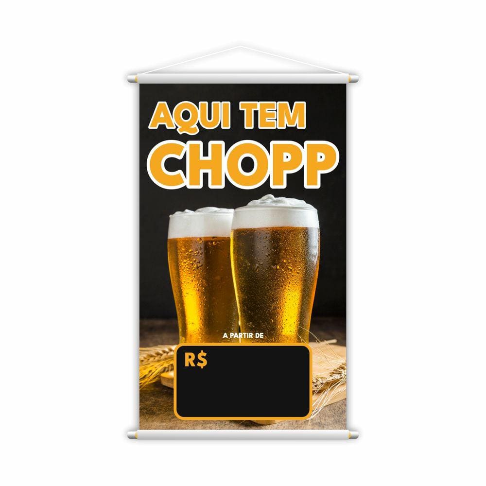 Banner Aqui Tem Chopp Preço Fundo Preto Lona 80x50cm
