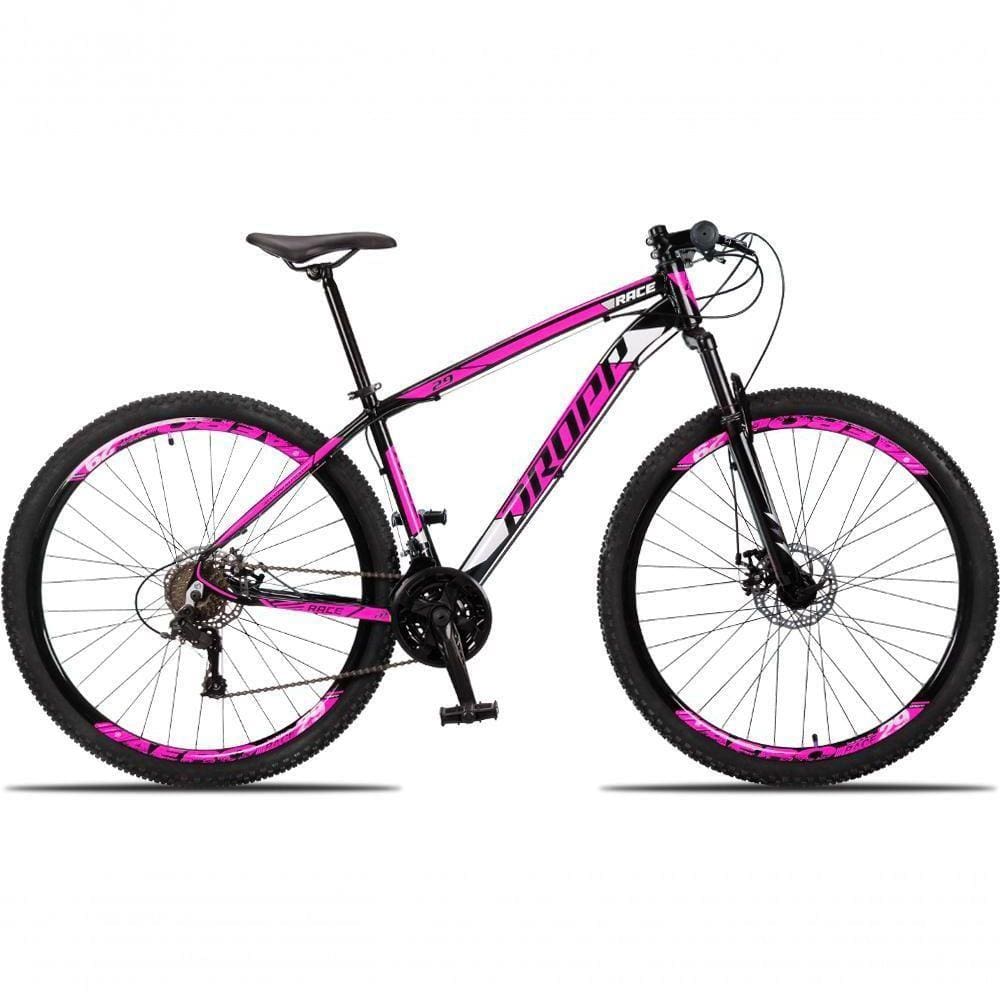 Bicicleta Aro 29 Dropp Race 24 Vel Câmbio Traseiro Shimano Freio A Disco Bike Mtb Alumínio Preto+rosa