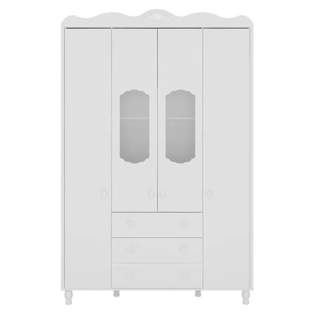 Guarda Roupa de Bebê Sonhare Fiorello 4 Portas e 3 Gavetas - Branco Acetinado