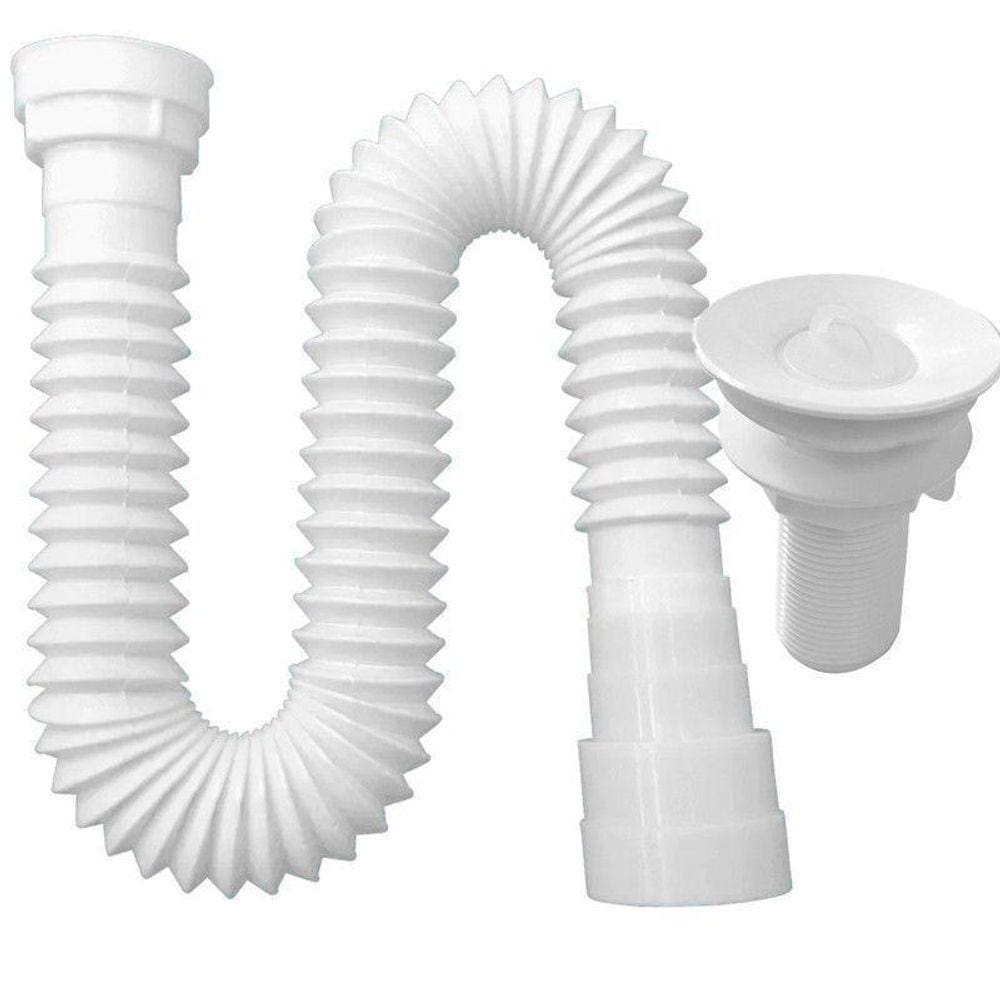Sifão Sanfonado Multiuso 72Cm Branco Com Valvula
