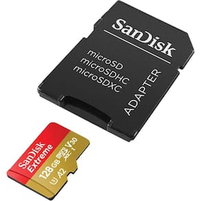 Cartão Micro SD 128GB Sandisk Extreme com adaptador, captura de vídeo 4K UHD e Full HD, SDSQXAA-128G-GN6AA  SANDISK