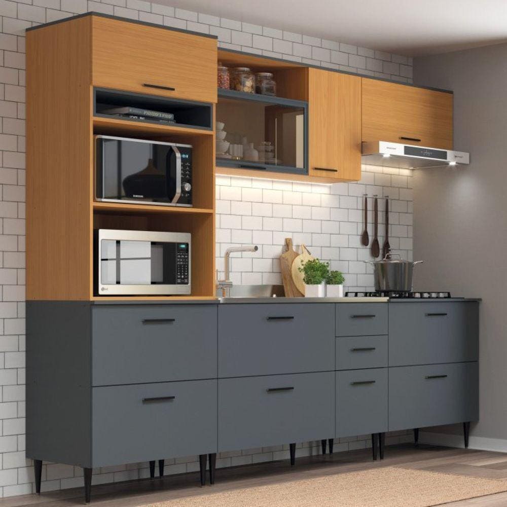 Cozinha Modulada 5 Peças 11 Portas e 2 Gavetas Bárbara Moveis Sul Angelin/Grafite