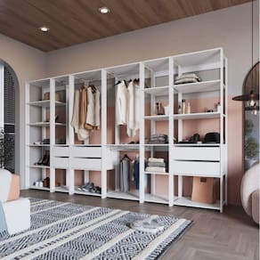Guarda Roupa Closet 6 Peças com 3 Cabideiros 6 Gavetas 16 Nichos Easy  Prodecor Branco