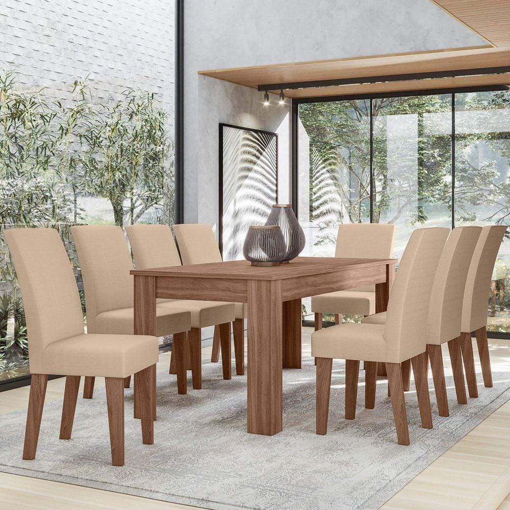 Conjunto Grecia 185x84cm com 8 Cadeiras Amendoa/51C