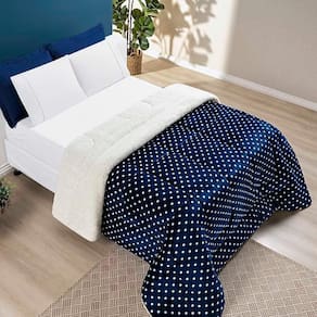 Coberdrom Cobertor Celine Casal King 01 Peça Tecido Sherpa Manta Flannel Quente - Azul Marinho