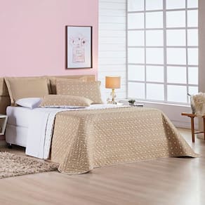 Kit Cobre Leito Celine Casal King Dupla Face Micropercal 200 Fios 03 Peças - Cáqui