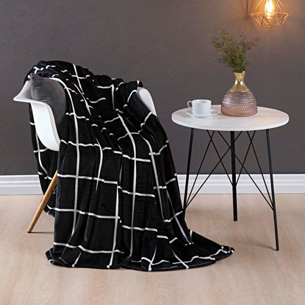 Cobertor Manta Minimalista Solteiro Manta Flannel Mantinha Quadrados Inverno 01 Peça - Preto