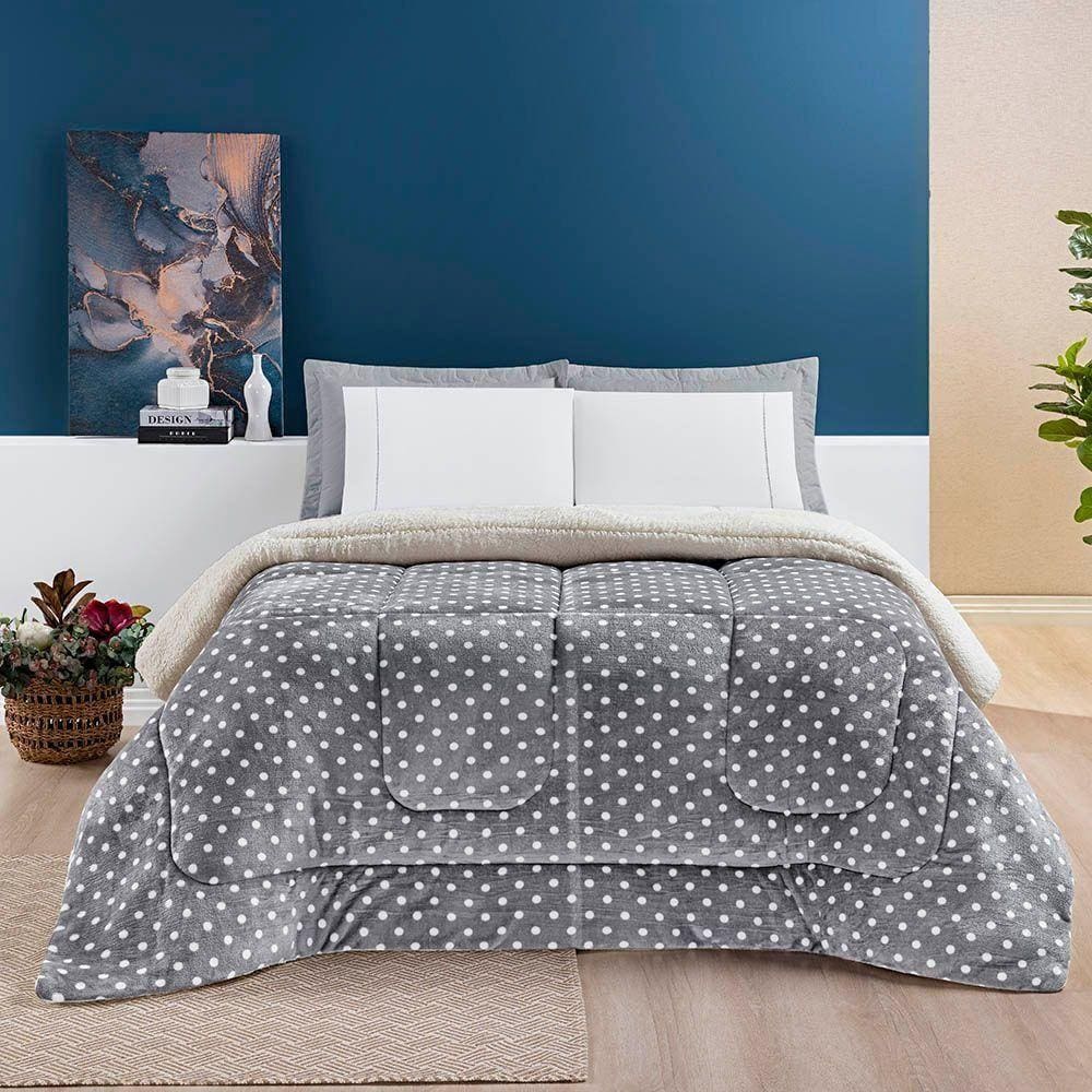 Coberdrom Cobertor Celine Casal King 01 Peça Tecido Sherpa Manta Flannel Quente - Cinza