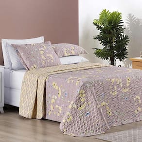Colcha Ayla Casal Queen Tecido Dupla Face Microfibra 03 Peças - Lavanda Floral