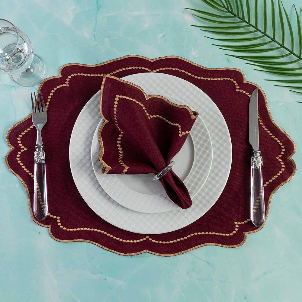 Jogo De Guardanapos Sousplat Americano 12 Peças Bordado - Linha Realeza Detalhe Dourado Bordo