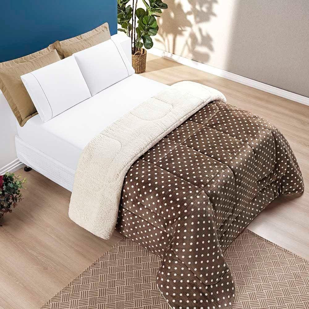 Coberdrom Cobertor Celine Solteiro 01 Peça Tecido Sherpa Manta Flannel Quente - Cáqui