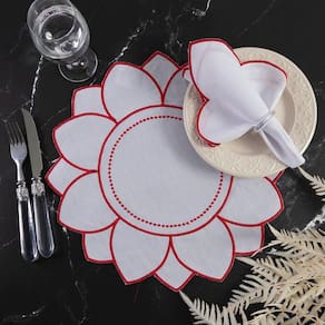 Jogo De Guardanapos Sousplat Americano 12 Peças Bordado Decorativo - Girassol Premium Branco