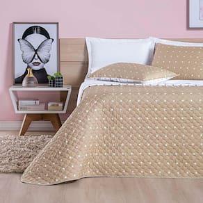 Kit Cobre Leito Celine Casal Queen Dupla Face Micropercal 200 Fios 03 Peças - Cáqui