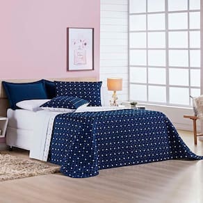 Kit Cobre Leito Celine Casal Padrão Dupla Face Micropercal 200 Fios 03 Peças - Azul Marinho