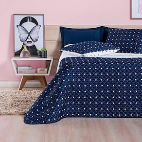 Kit Cobre Leito Celine Casal Queen Dupla Face Micropercal 200 Fios 03 Peças - Azul Marinho