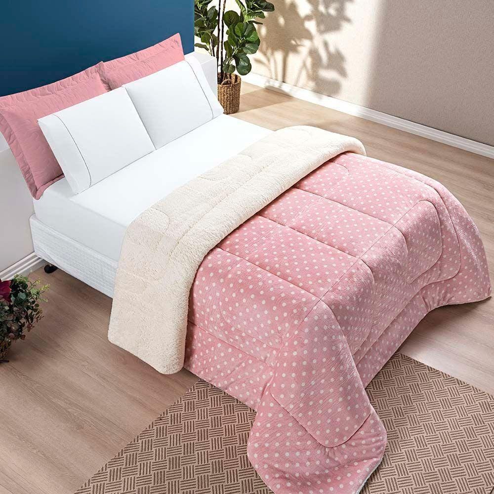 Coberdrom Cobertor Celine Solteiro 01 Peça Tecido Sherpa Manta Flannel Quente - Rosa