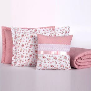 Kit Cobre Leito Girl Solteiro 05 Peças Tecido Percal 180 Fios C/ Almofada - Rosa
