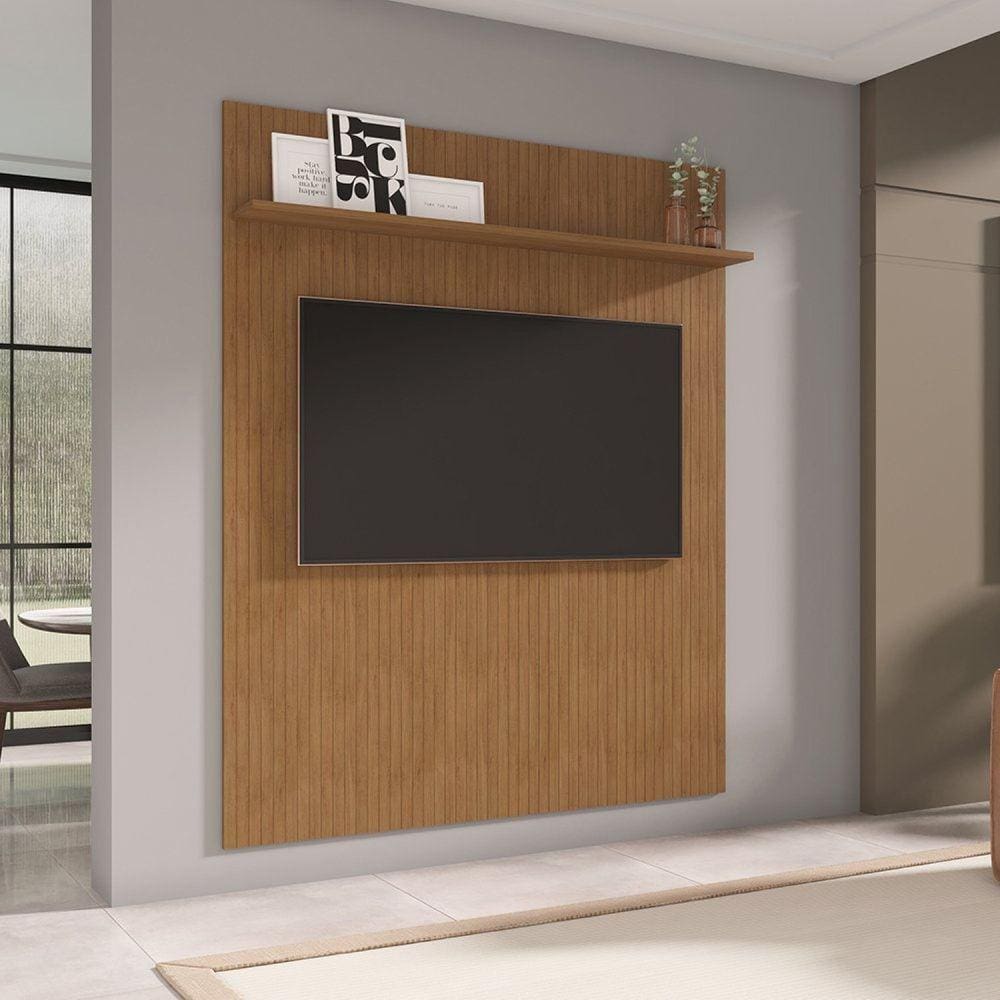 Painel Frisado para TV até 60 Polegadas 160cm Siena Cedro