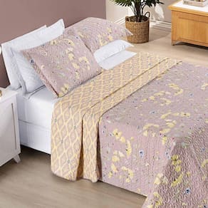 Colcha Ayla Casal Padrão Tecido Dupla Face Microfibra 03 Peças - Lavanda Floral