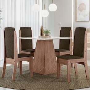Conjunto Torre Liz 90x90cm com 4 Cadeiras Amendoa/69B