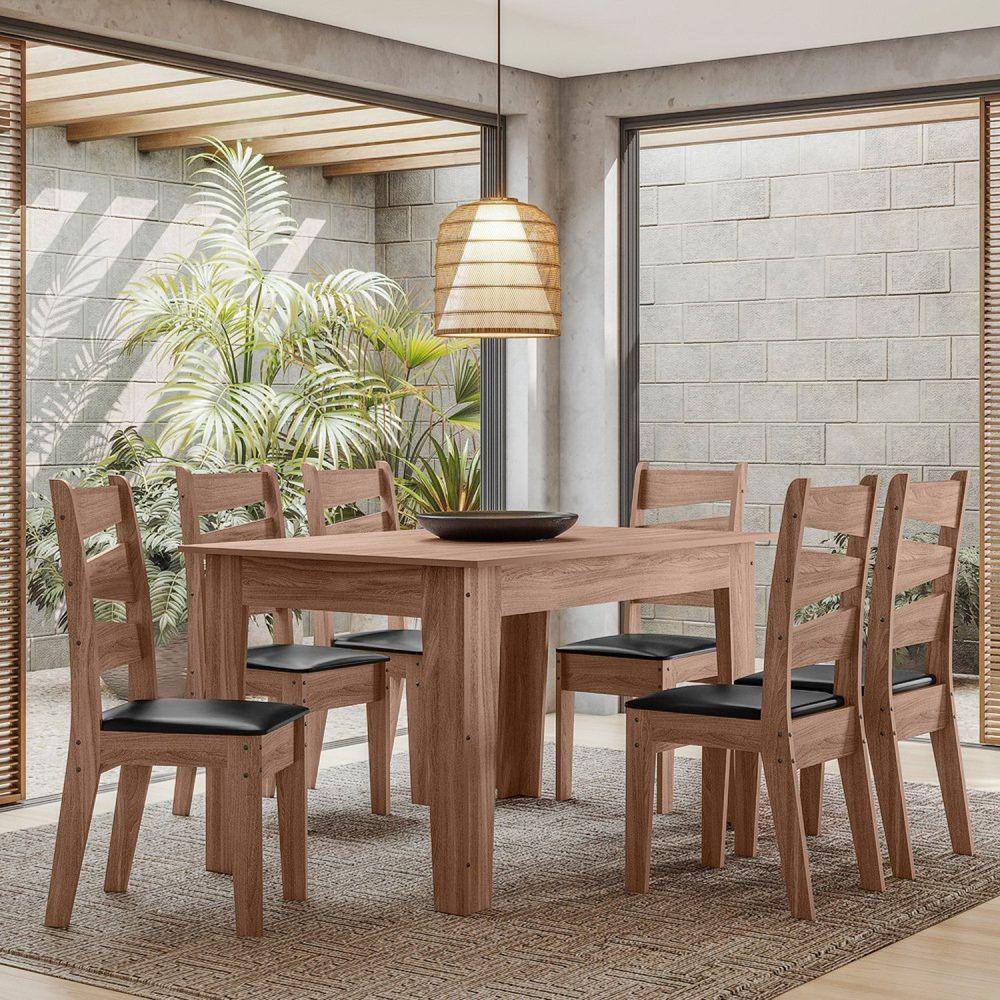 Conjunto Isis 135x90cm com 6 Cadeiras Amendoa/11C
