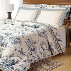 Kit Edredom Casal Queen Nobreza 03 Peças Percal 180 Fios Estampado - Palha Com Azul