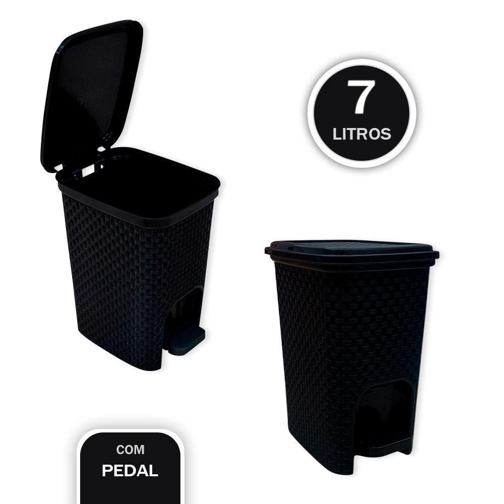 WE DROP - Lixeira com Pedal Trama Rattan 7 litros Preta