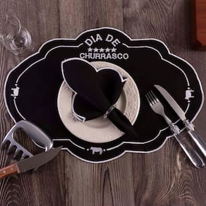 Jogo De Guardanapos Sousplat Americano 12 Peças Bordado Decorativo - Dia De Churrasco Preto