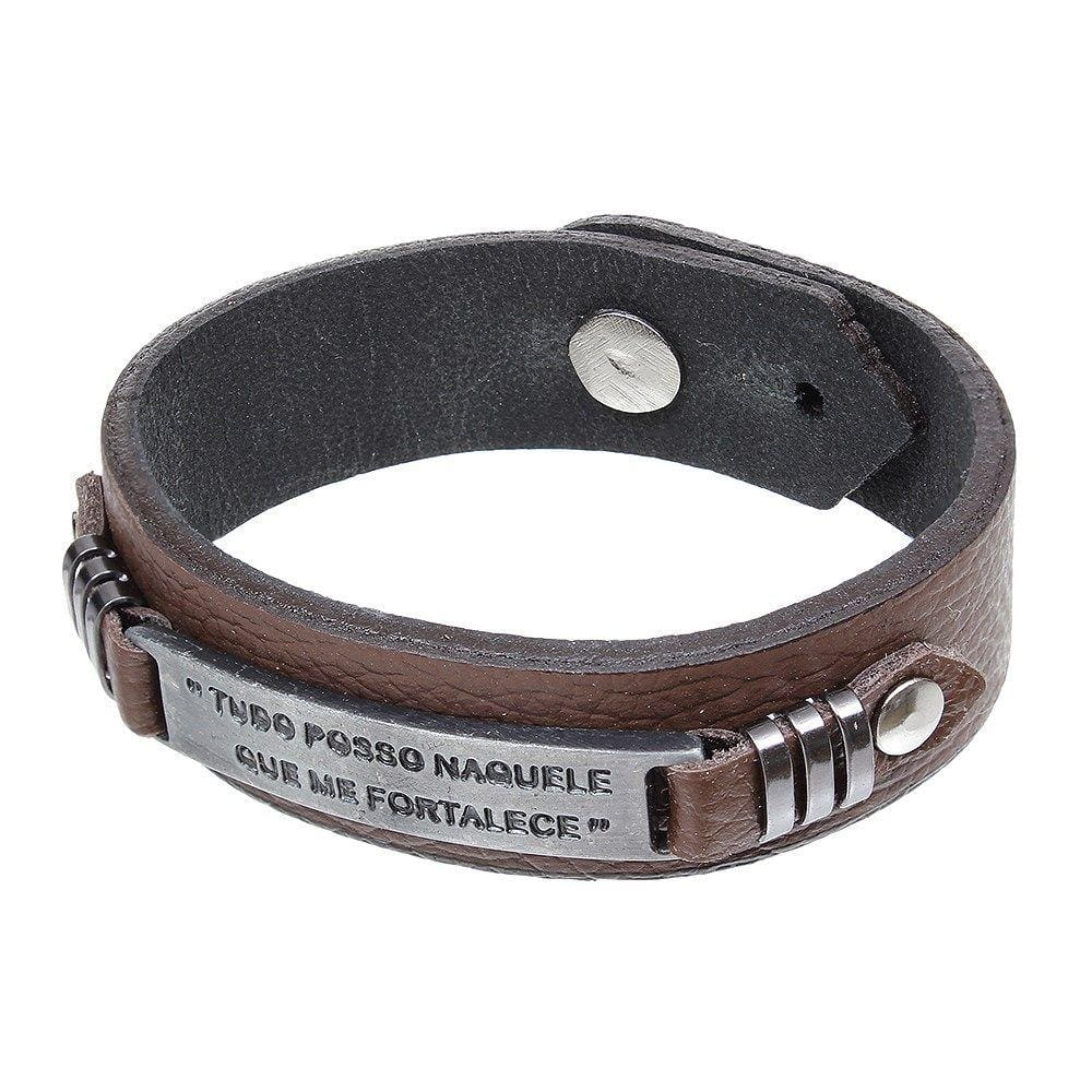 Pulseira de Couro Marrom Tudo Posso Naquele que me Fortalece Paul Western 29742