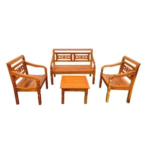 Kit Jogo De Banco 4 Lugares Com Mesa De Centro Madeira De Demolição Modelo Flor Sudeste Rústico