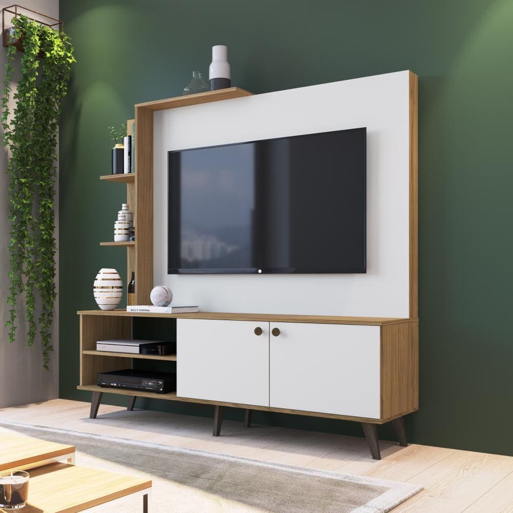 Estante Home TV até 55 Polegadas Retrô Decibal Naturalle Branco Off