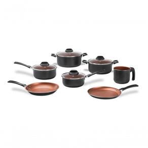 Conjunto De Panelas 7 Peças Pro-flon Antiaderente Cinza Range Linha Topázio Brinox Cinza