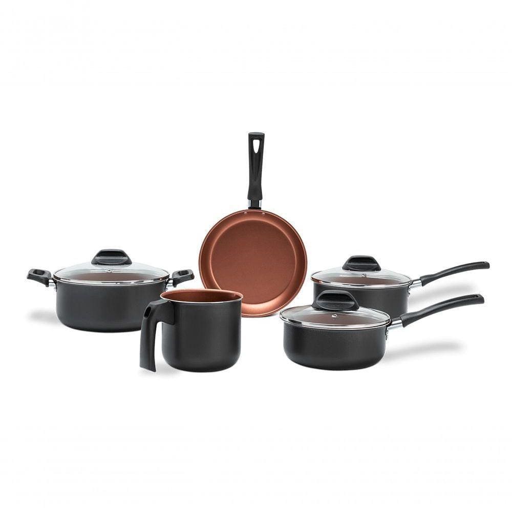 Conjunto De Panelas 5 Peças Pro-flon Antiaderente Cinza Range Linha Topázio Brinox Cinza