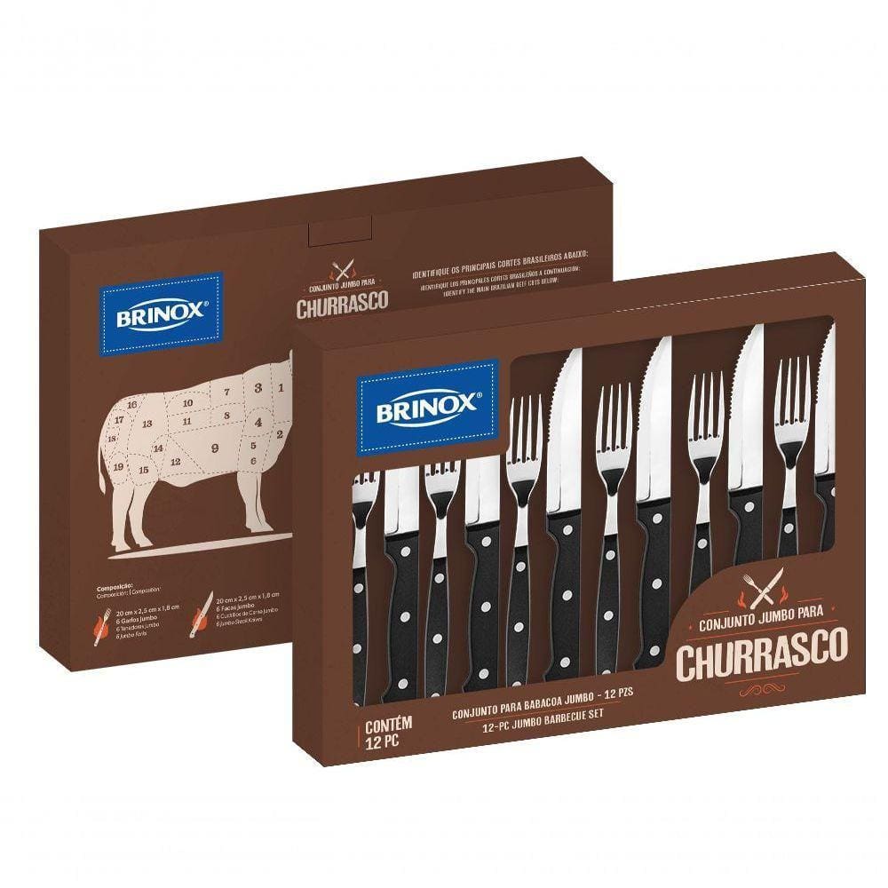 Conjunto De Talheres Jumbo Para Churrasco 12 Peças Linha Churrasco Da Brinox Preto