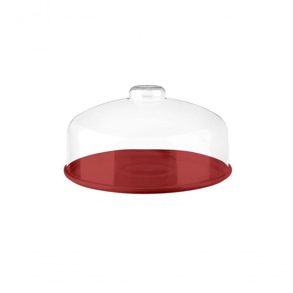 Boleira Prato Cozy Coza Média Com Cúpula, Plástico, ø25 Cm X 25 Cm Vermelho Bold Coza
